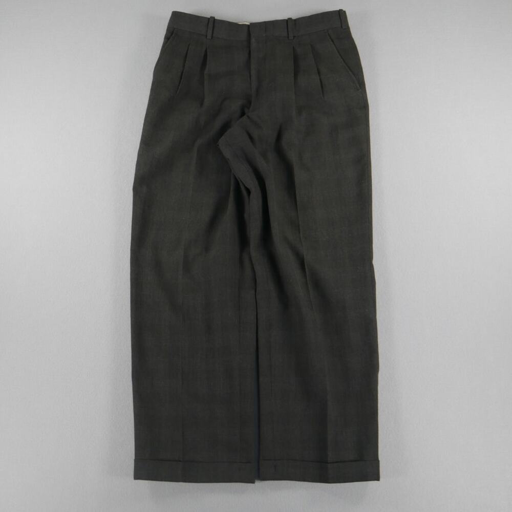 Savile Row Pants Mens 32X29 Gray Plaid Wool Blend Dress Trouser Pleated Cuffed